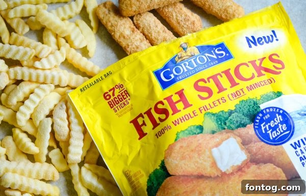Gorton's fish sticks ready to be cooked, highlighting their natural and wholesome ingredients.
