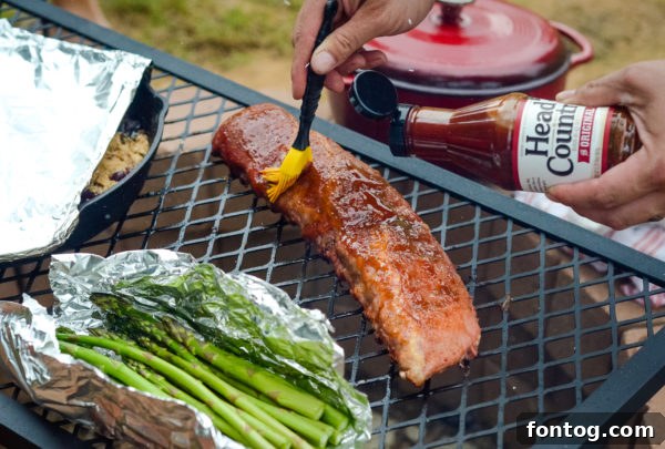 Delicious campfire food cooking over an open flame