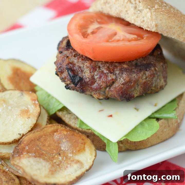 Hearty Backyard Burgers, perfect for grilling with homemade potato chips.