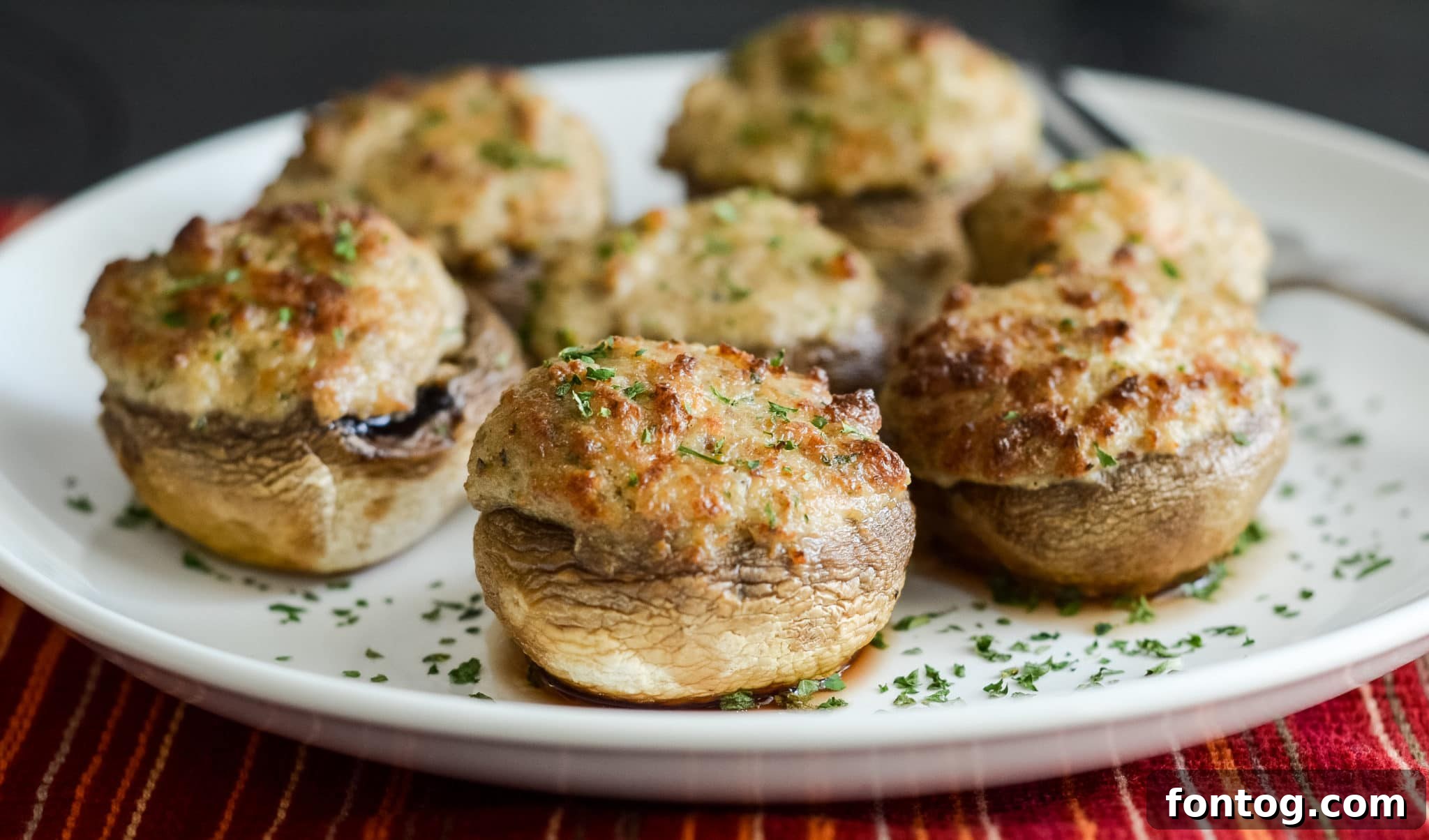 Beautifully cooked Air Fryer Stuffed Mushrooms with a creamy, savory filling.