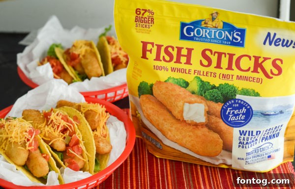 Close-up of perfectly cooked Gorton's Fish Sticks, golden brown and ready to serve