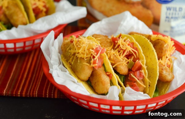 Air fried fish tacos with crispy Gorton's fish sticks and fresh slaw, served in a red basket