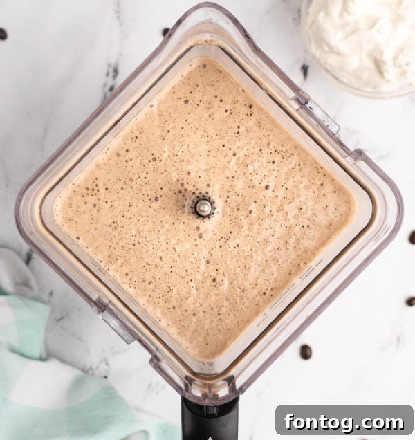 Frozen Mocha Coffee in a freezer-safe jar, showing how to store blended coffee for later.