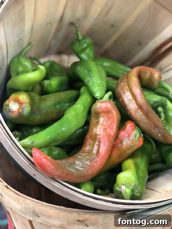 A close-up of fresh Hatch Chiles, showcasing their vibrant green color.