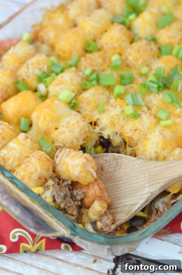A hearty Tater Tot Taco Casserole, perfect for a family dinner