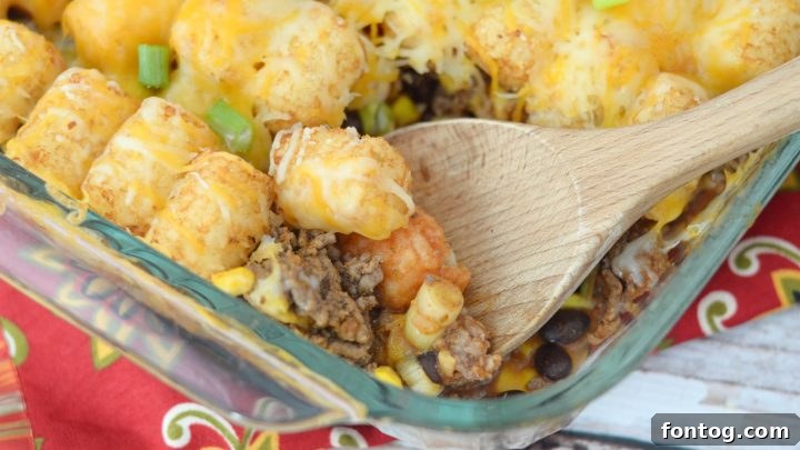 Tater Tot Taco Casserole, a kid-friendly dinner.