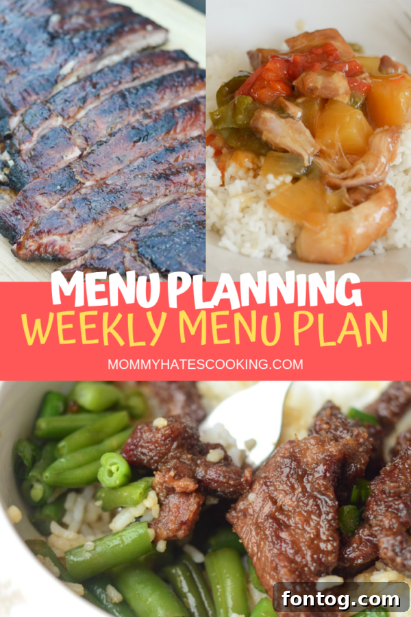 A vibrant, neatly organized weekly menu planner template.