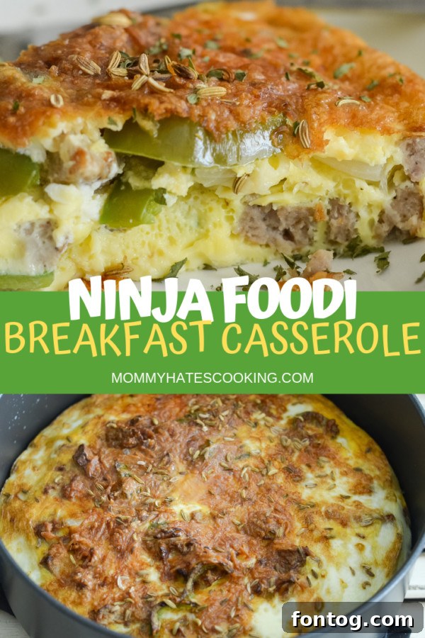 Low-carb breakfast casserole in a pan, ready to be served