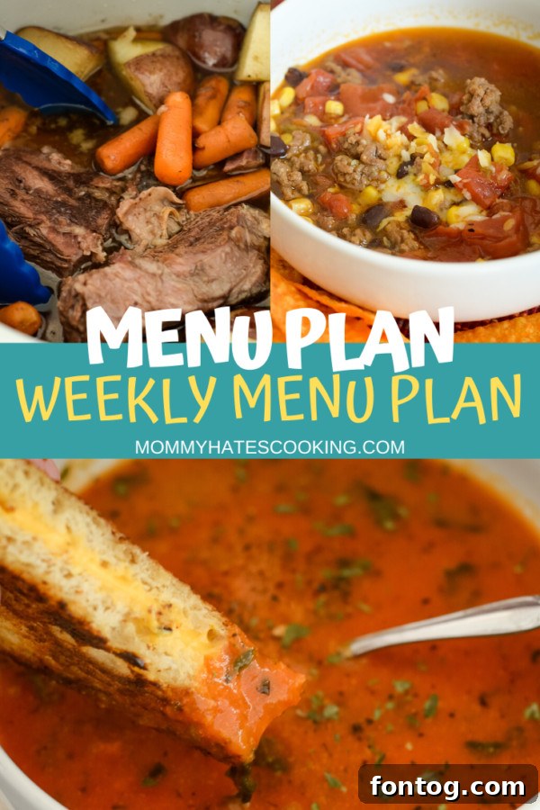 Another example of a neatly organized weekly menu plan