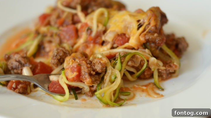 Light yet filling Taco Zoodle Casserole.