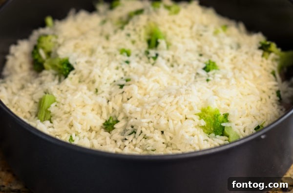 Ingredients for cheesy broccoli chicken and rice bake in the multi-purpose pan