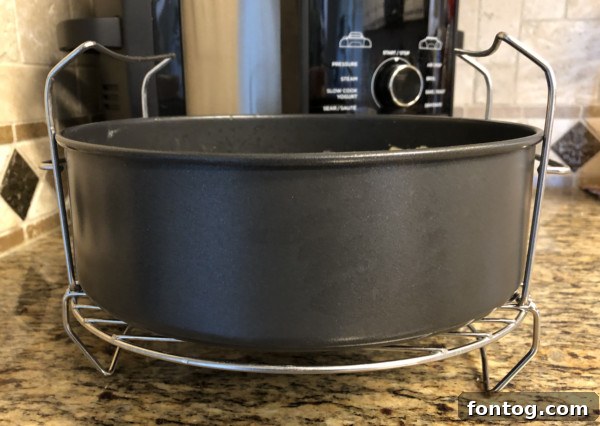 Multi-purpose pan with chicken and broccoli placed on the wire rack in Ninja Foodi