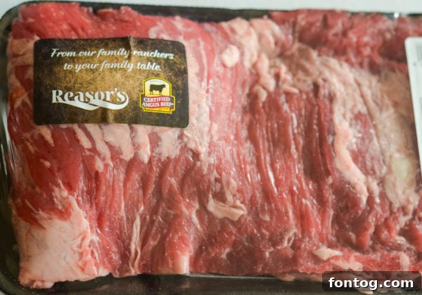 Certified Angus Beef skirt steak, ideal for making tender and flavorful fajitas.