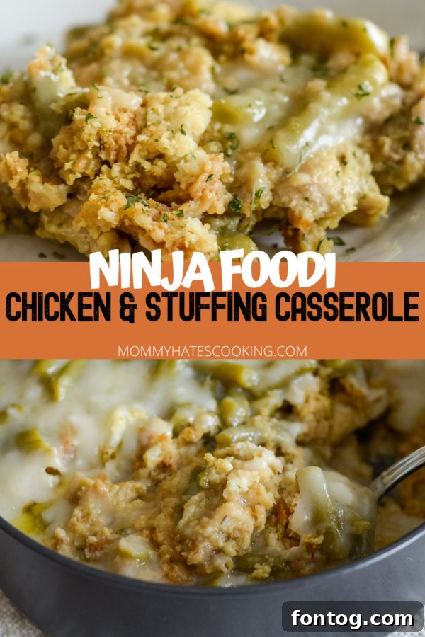 Ninja Foodi Express Chicken and Stuffing 12 Close-up of the complete Ninja Foodi Chicken and Stuffing casserole, ready for serving