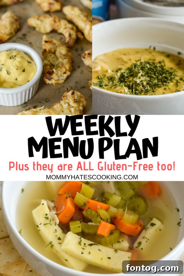 A colorful banner promoting 'Weekly Menu Plan' with various appetizing dishes