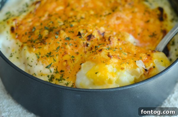 Rich and cheesy scalloped potatoes, a perfect Ninja Foodi side dish.