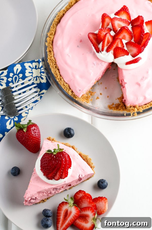Chilled Gluten Free Jello Delight 6 No-bake strawberry jello pie garnished with whipped cream and fresh berries
