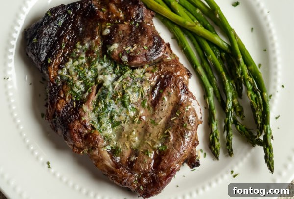 Ribeye steak showing medium-well doneness