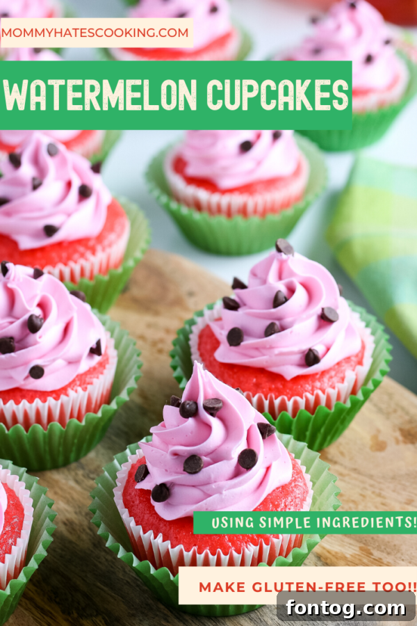 Pinterest graphic for easy watermelon cupcakes