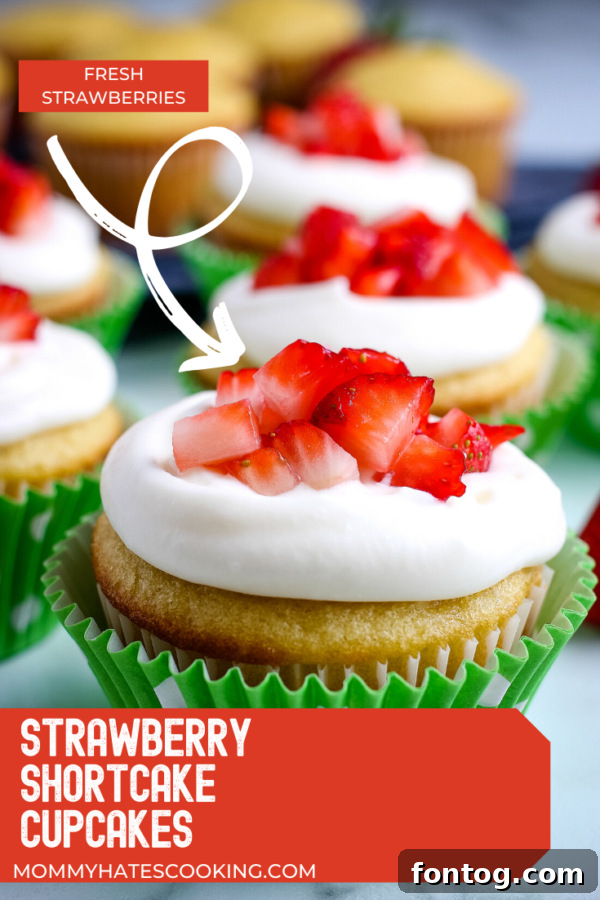 Pinterest graphic for Gluten-Free Strawberry Shortcake Cupcakes