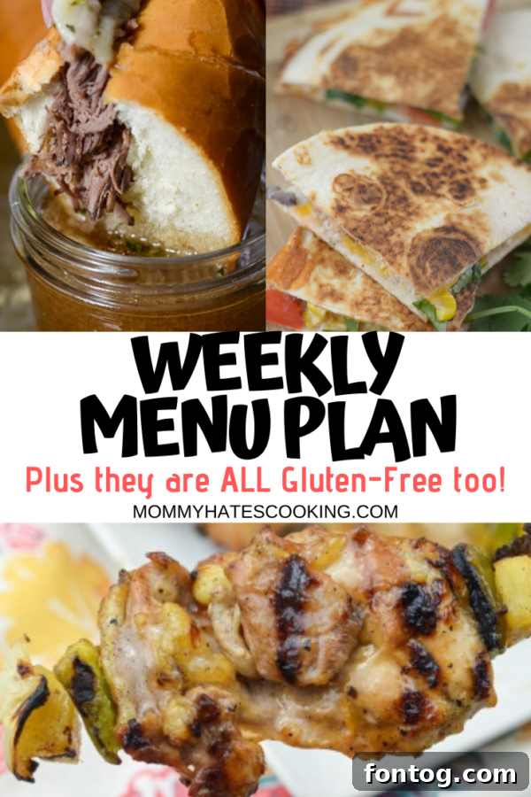 Weekly menu plan visual aid for meal organization
