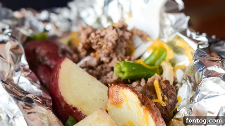 Hearty Hobo Dinner Foil Packets with beef and potatoes.
