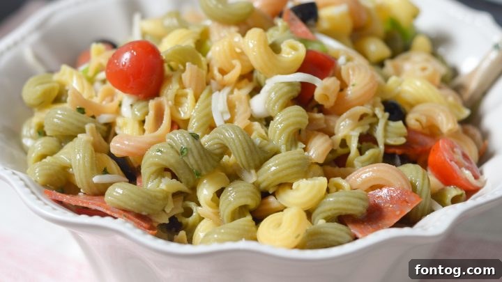Freshly made Gluten Free Cold Pasta Salad in a large bowl