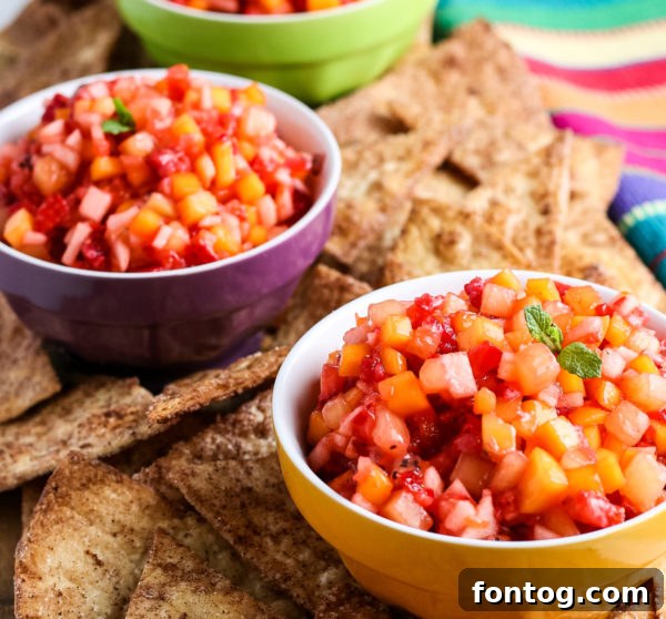 Easy Fruit Salsa served with cinnamon chips
