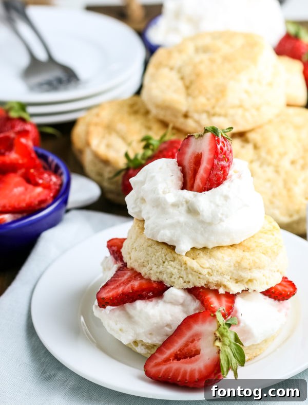 Freshly baked gluten-free strawberry shortcake with juicy strawberries and whipped cream