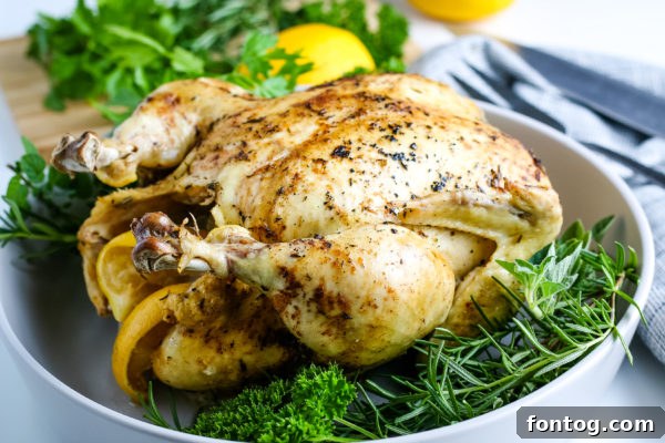 cooked ninja foodi whole chicken on a cutting board