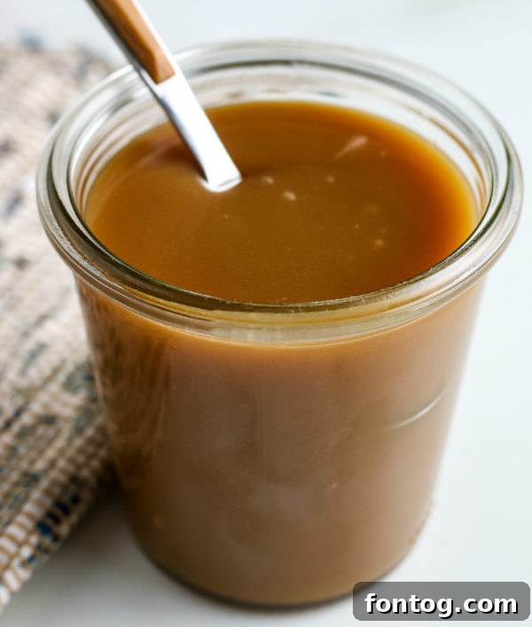Velvety Gluten-Free Caramel Sauce 6 Classic Caramel Sauce (Gluten-Free) in a mason jar