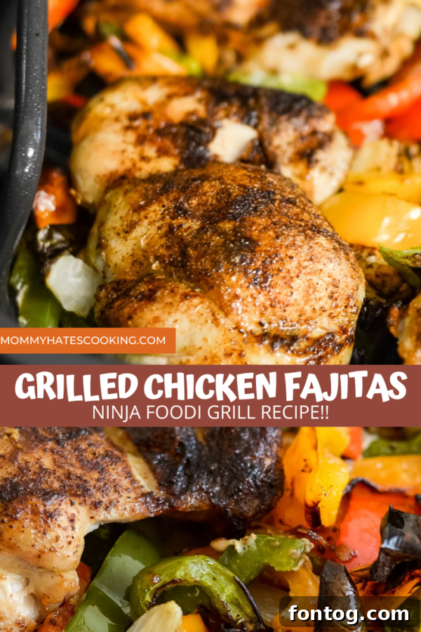 Large image of cooked Grilled Chicken Fajitas in Ninja Foodi Grill