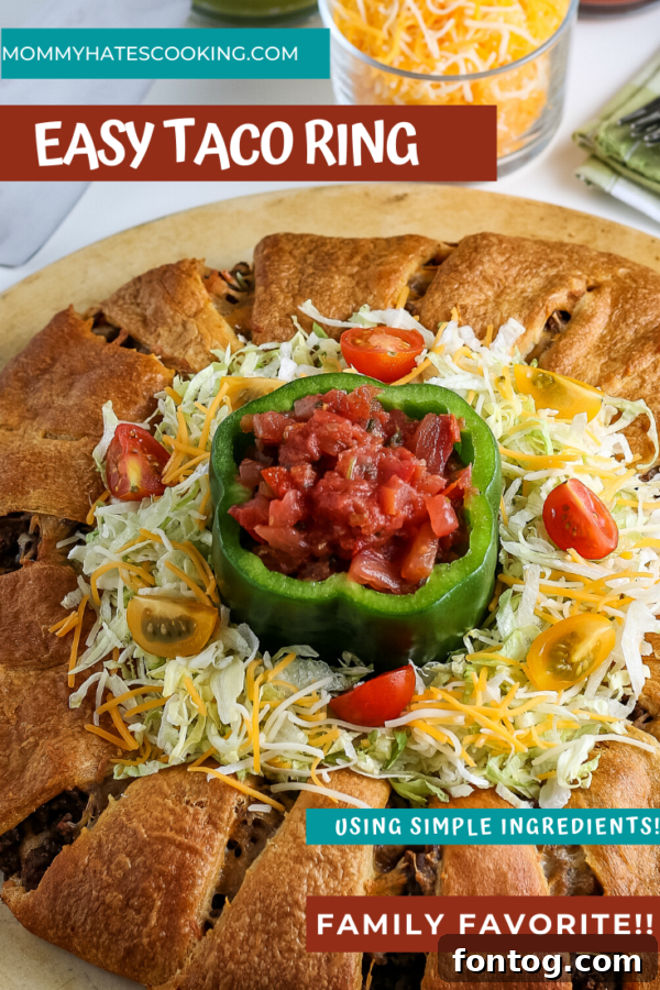 Simple Fiesta Crescent Ring 11 Pinnable image for Easy Taco Ring Recipe