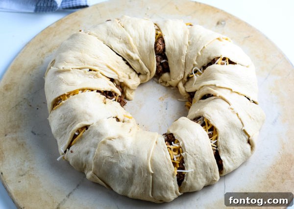 Simple Fiesta Crescent Ring 7 Taco Ring ready for the oven