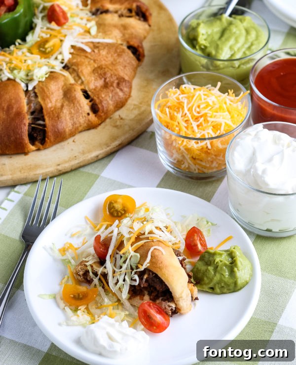 Simple Fiesta Crescent Ring 9 Close-up of a slice of Easy Taco Ring