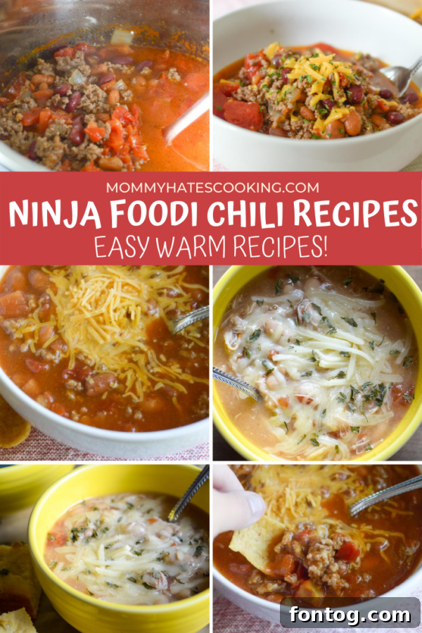 A collage of various delicious Ninja Foodi chili recipes, perfect for Pinning.