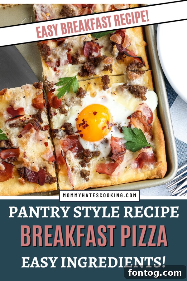 Delicious breakfast pizza with runny eggs and melted cheese