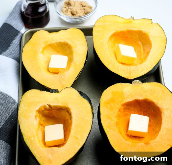 Close-up view of roasted acorn squash, highlighting its golden-brown, tender flesh and caramelized edges.