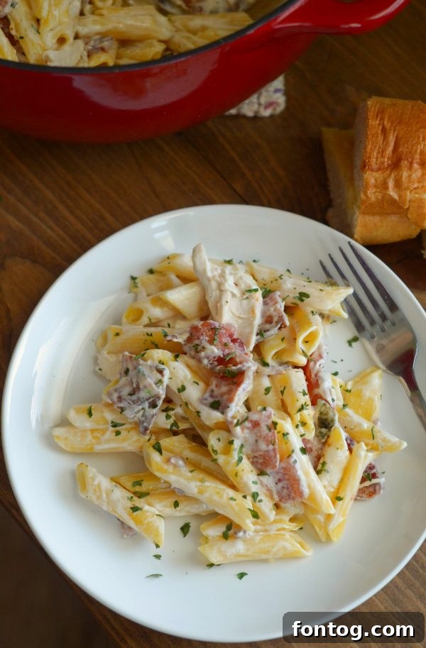 A beautifully plated dish of pasta with bacon, ready for a delicious family dinner