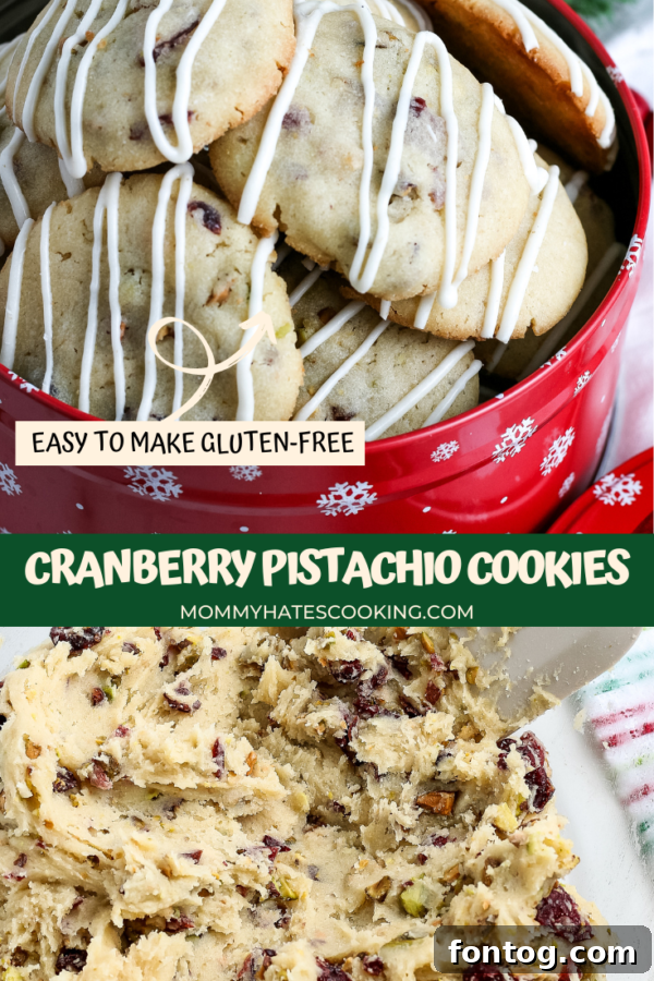 Pinterest Pin image for Gluten-Free Cranberry Pistachio Cookies