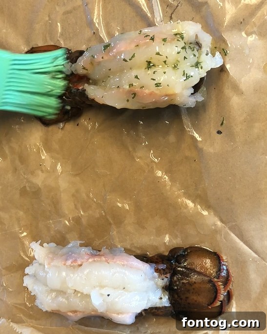 Step-by-step image showing the process of splitting a lobster tail for grilling.