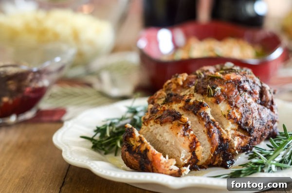 Seasoned boneless turkey roast close-up.