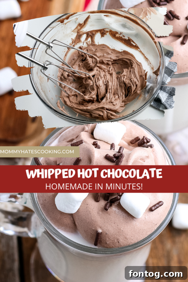Whipped Hot Chocolate (Gluten-Free) - A vertical image of the final whipped hot chocolate, perfect for Pinterest.