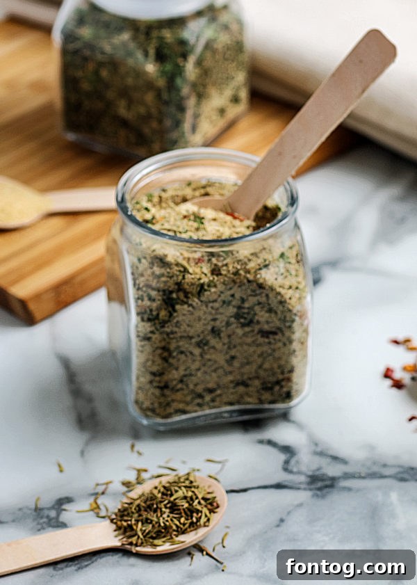 Homemade All-Purpose Seasoning (Gluten-Free) in a small glass jar