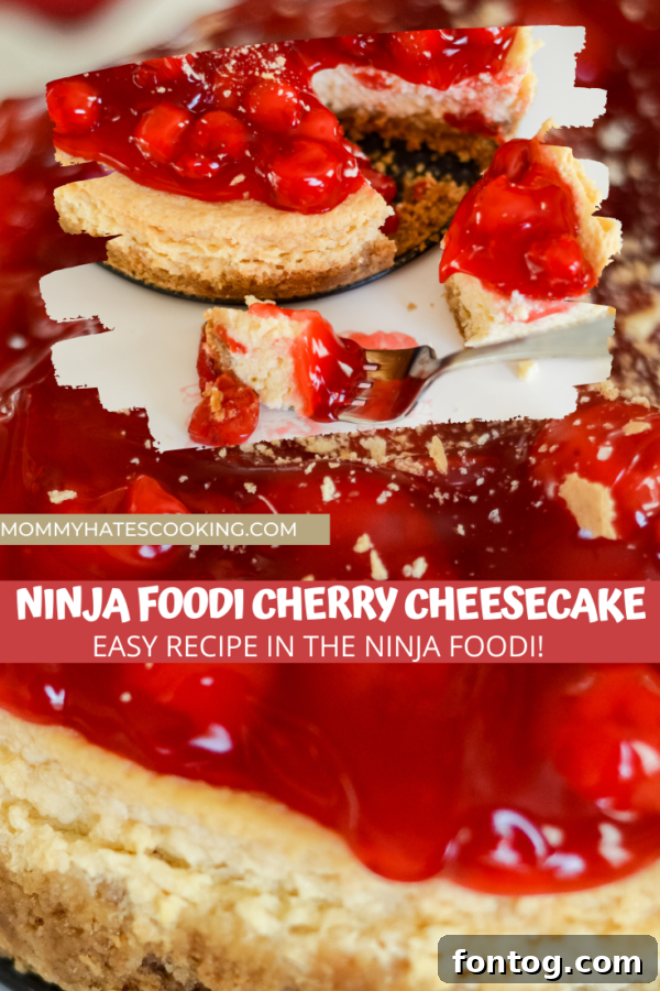 Pinterest graphic for Ninja Foodi Cheesecake, highlighting it as an easy and gluten-free optional dessert.
