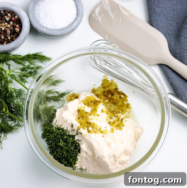 Key ingredients for making tartar sauce laid out