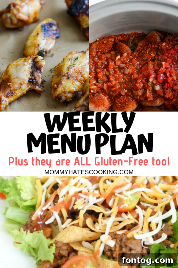 Weekly menu plan template for easy organization.