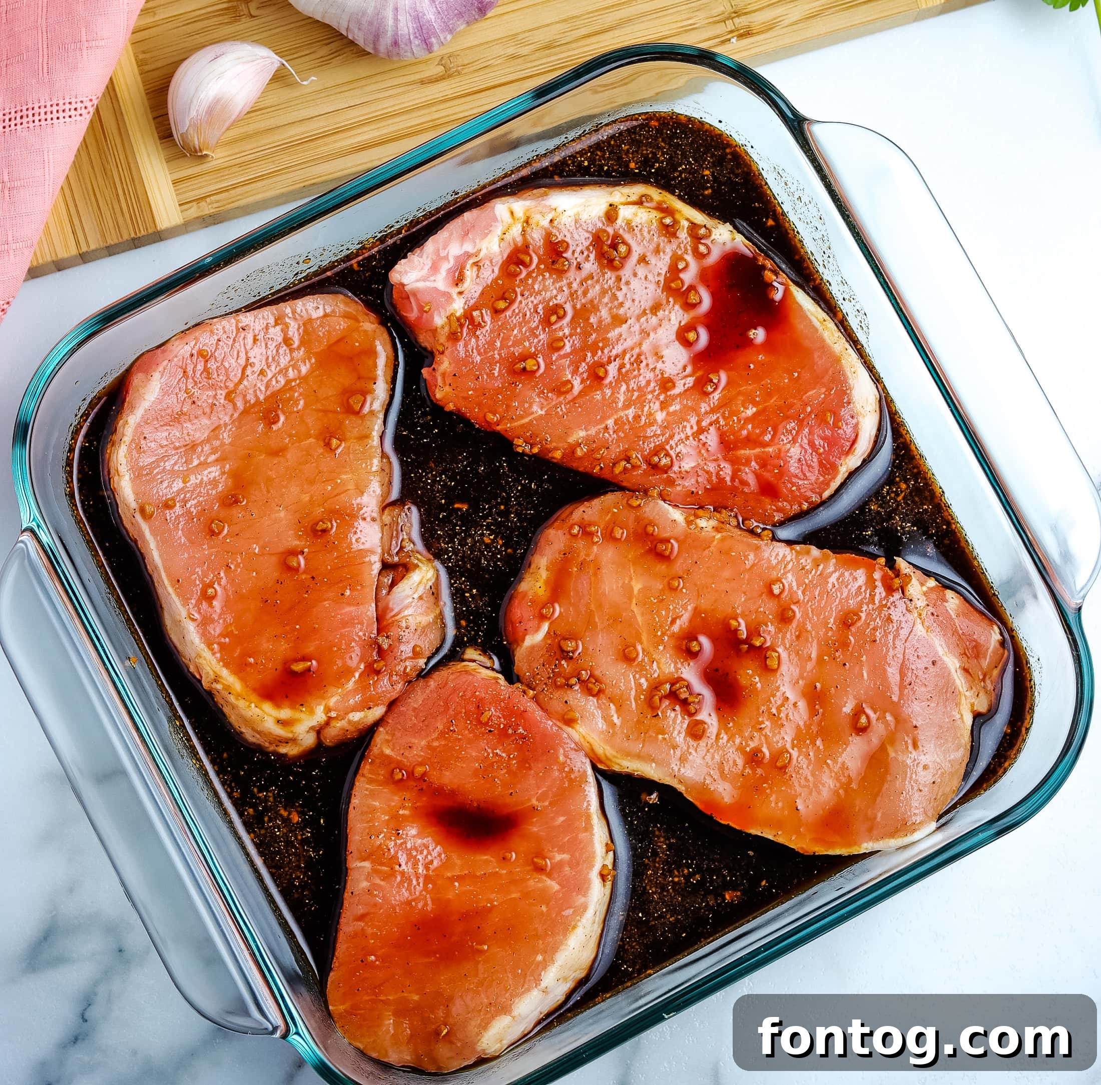 Delicious pork marinated and ready for cooking