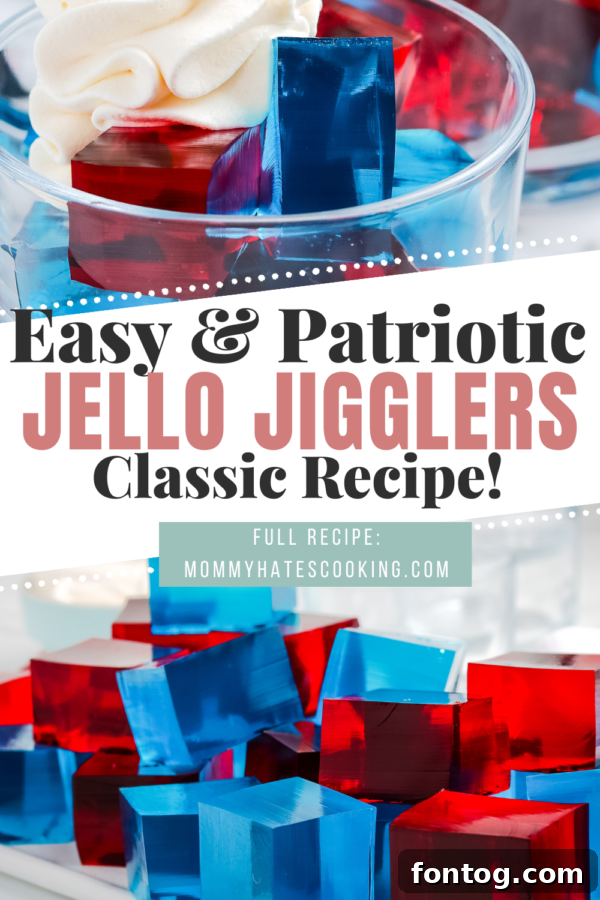 A tall, vertical pin image featuring Patriotic Jello Jigglers, ideal for sharing on Pinterest.