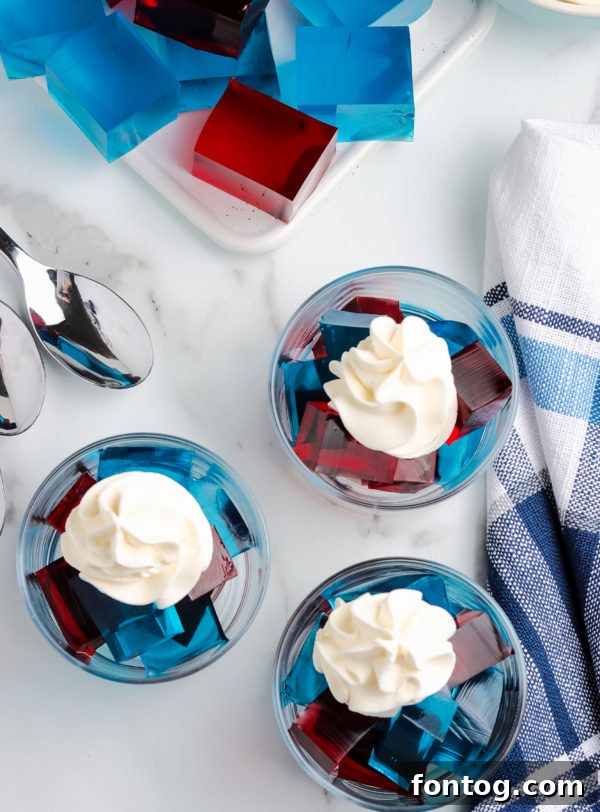 Sugar-free Patriotic Jello Jigglers, showing options for a healthier, equally festive dessert.